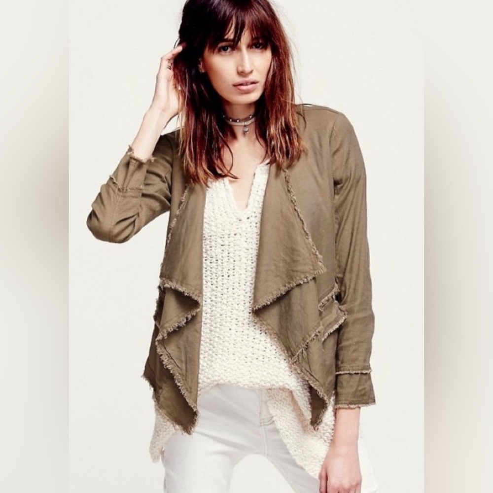 Free People Linen Blend Open Front Jacket Size Small